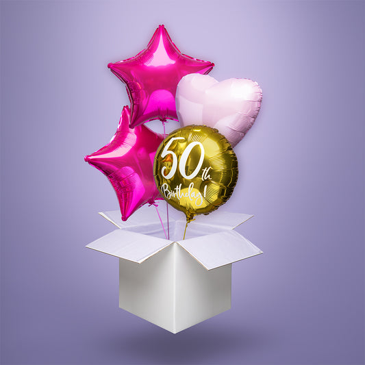 Balony z helem na 50 urodziny – złoto-różowa niespodzianka w kartonie