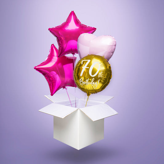 Balony z helem na 70 urodziny – złoto-różowa niespodzianka w kartonie