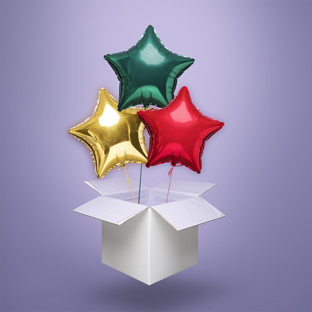 Świąteczny zestaw balonów z helem „Trzy Gwiazdki” – bożonarodzeniowa niespodzianka w pudełku